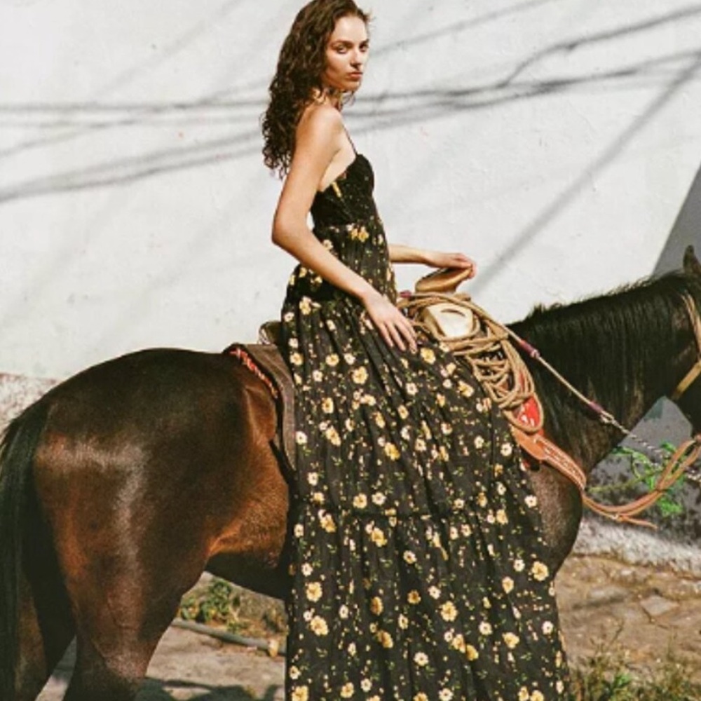 VIRAL Aqua x Kristopher Brock Black Floral with Corset Maxi Dress